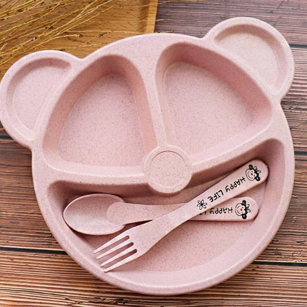 ستار بيبيز - كرسي طعام للأطفال 2 في 1 مع طبق وملعقة وشوكة - كاكي/وردي