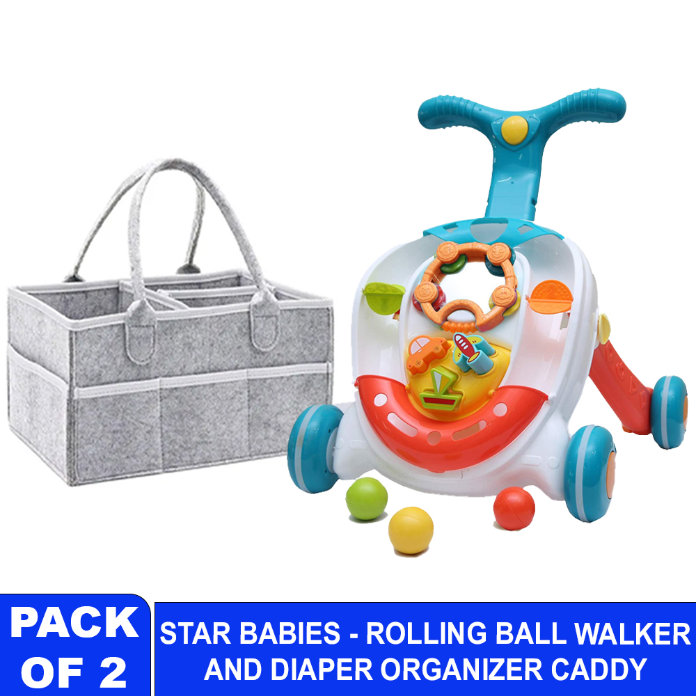 Star Babies - Baby Rolling Ball Walker With Caddy Diaper Organizer - Multicolor