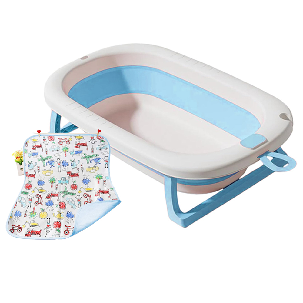 ستار بيبيز - حوض استحمام قابل للطي مع حصيرة غيار قابلة لإعادة الاستخدام - أزرق
