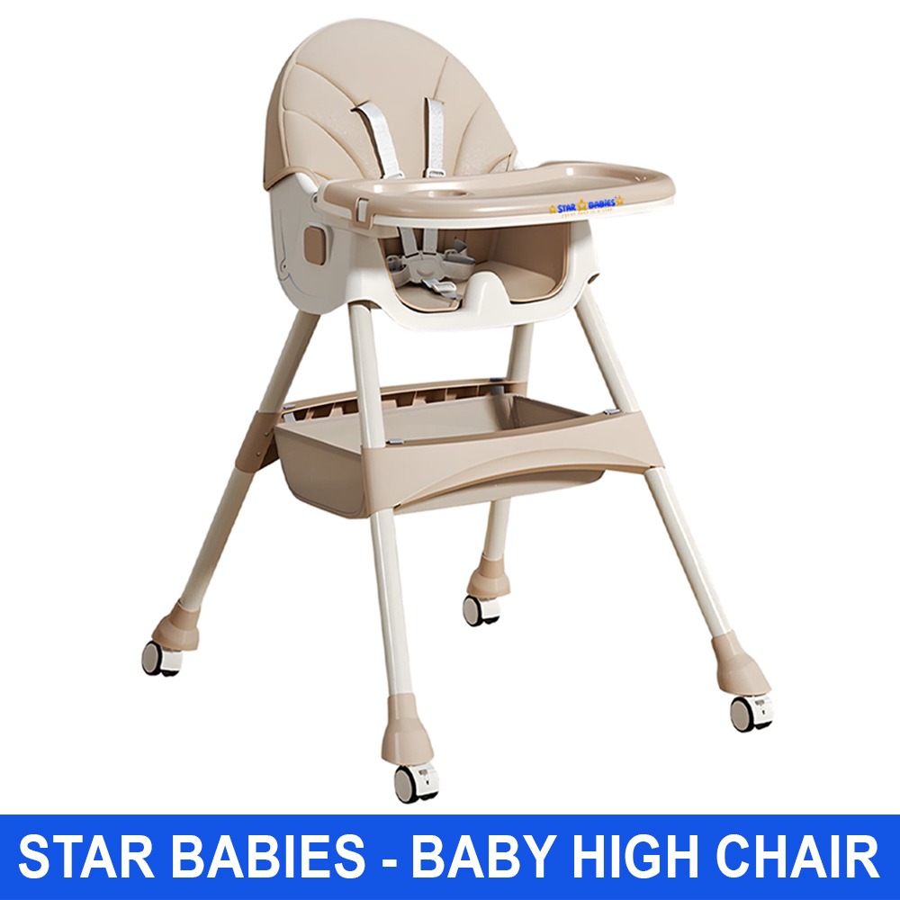 ستار بيبيز - كرسي طعام للأطفال بارتفاع قابل للتعديل للرضّع والأطفال مزود بعجلات وصينية قابلة للإزالة