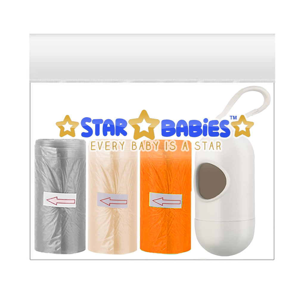 ستار بيبيز - أكياس حفاضات معطرة - 45 قطعة مع موزع - أخضر/أصفر - رمادي/عاجي/برتقالي