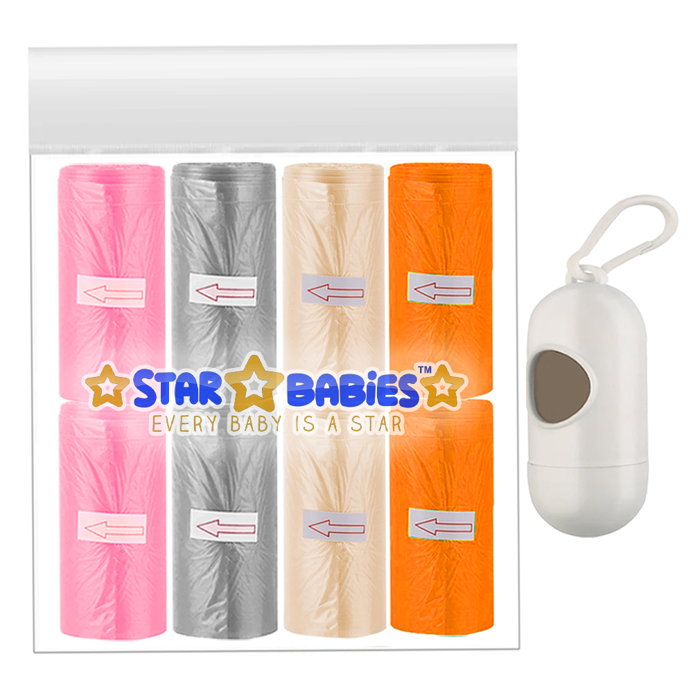 ستار بيبيز - أكياس حفاضات معطرة - 120 قطعة مع موزع - برتقالي/عاجي/رمادي/زهري