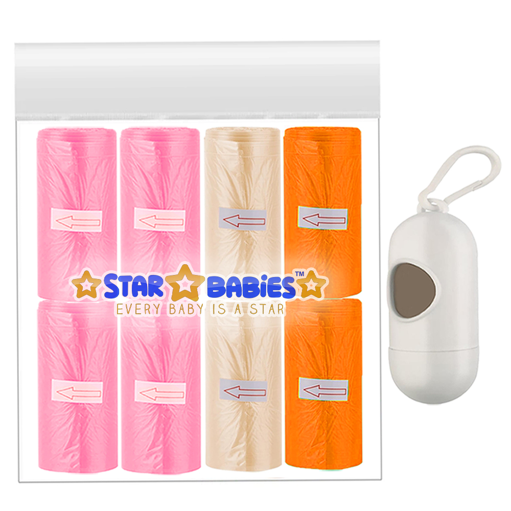 ستار بيبيز - أكياس حفاضات معطرة - 120 قطعة مع موزع - برتقالي/عاجي/زهري