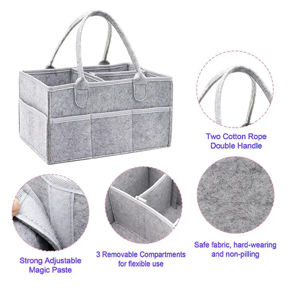 Star Babies - Baby Diaper Caddy & Scented Bag Roll Set - Grey/Pink - 11 Pcs