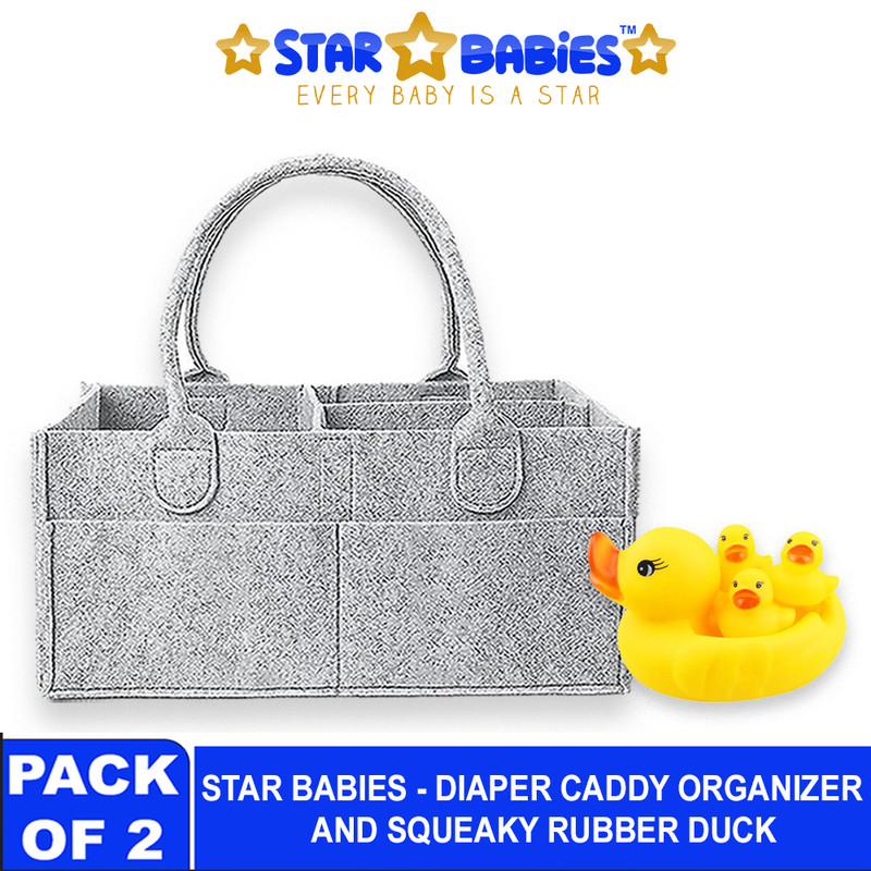 Star Babies - Baby Diaper Caddy Portable Organizer With Rubber Duck Toy Set