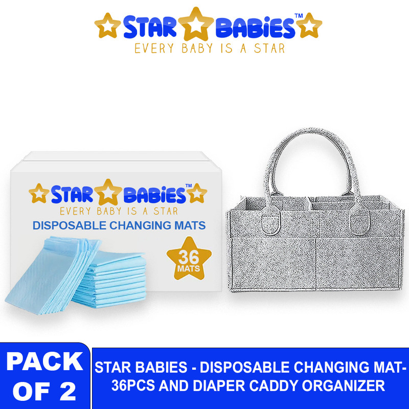 Star Babies - Baby Diaper Caddy Organizer With Disposable Changing Mat 36Pc Set - Blue