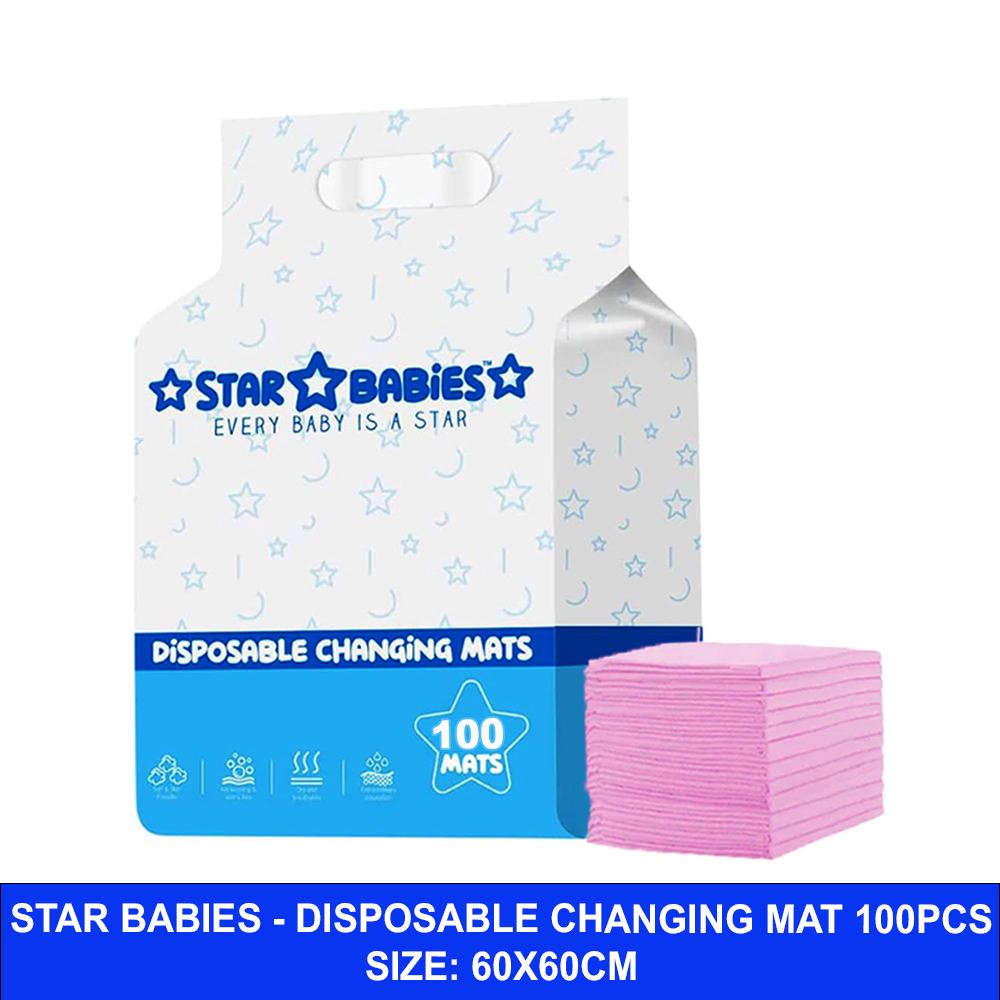Star Babies - Disposable Changing Mats - Pink - 60x60 cm - 100 Pcs