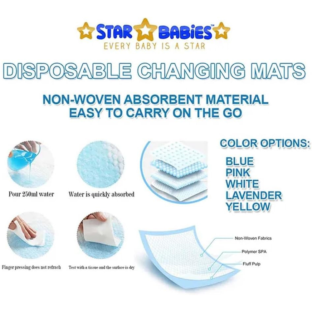 Star Babies - Disposable Changing Mats - Blue - 33x45 cm - 100 Pcs