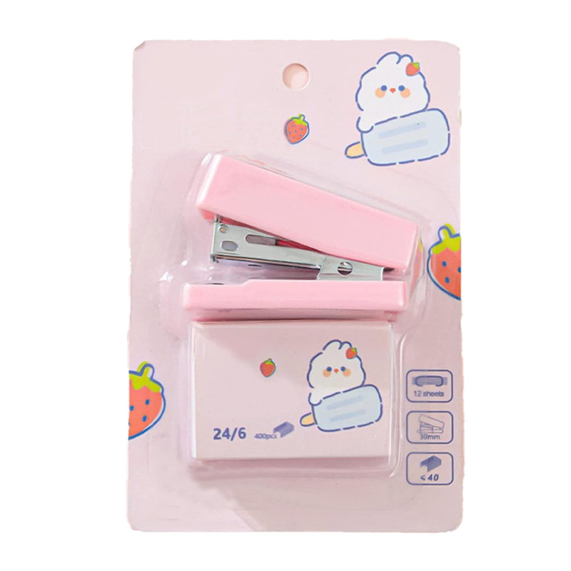 Star Babies - Cartoon Mini Stapler And 400 Pins Set - Pink