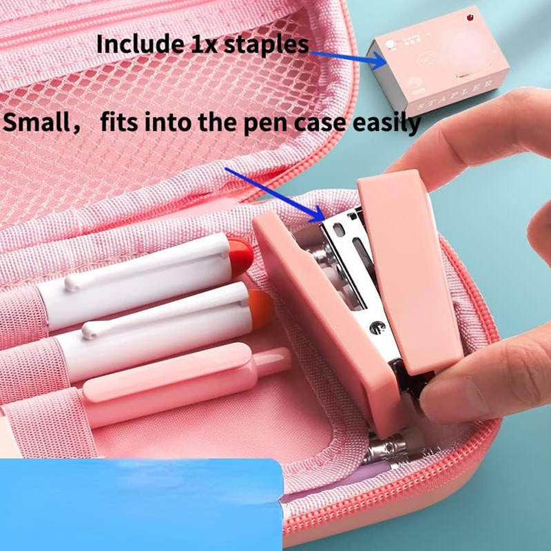 Star Babies - Cartoon Mini Stapler And 400 Pins Set - Pink