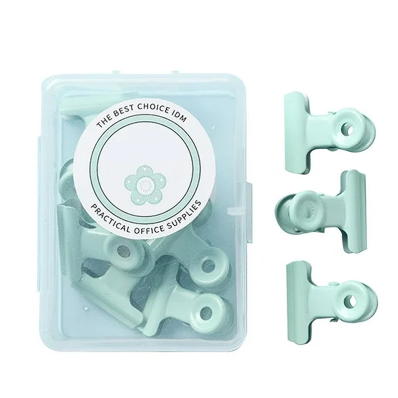 Star Babies - Binder Clips With Storage Box - Green - 8 Pcs