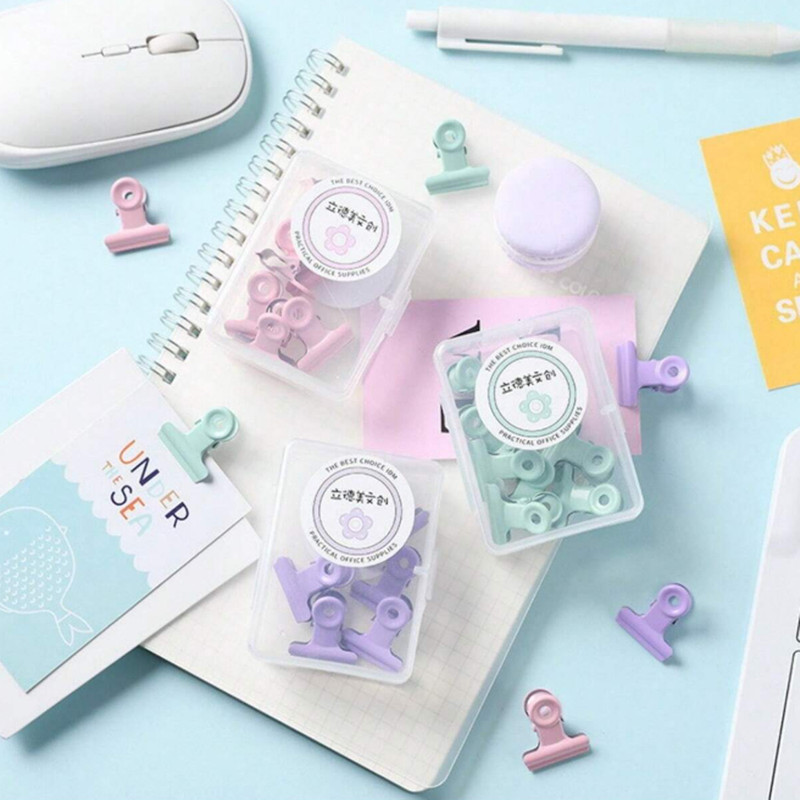 Star Babies - Binder Clips With Storage Box - Green - 8 Pcs