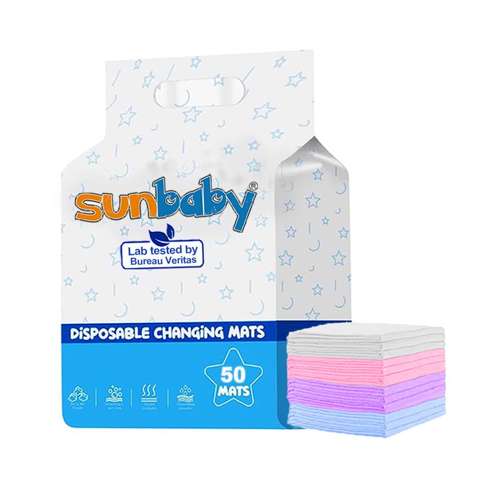 صن بيبي - حصائر غيار للاستعمال لمرة واحدة - عدد 50 - أبيض/زهري/لافندر/أزرق - كبير