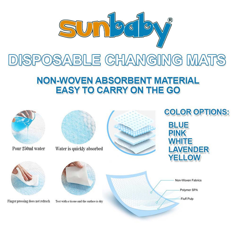 SunBaby - Disposable Changing Mats - 45x60 cm - 160 Pcs - Color May Vary