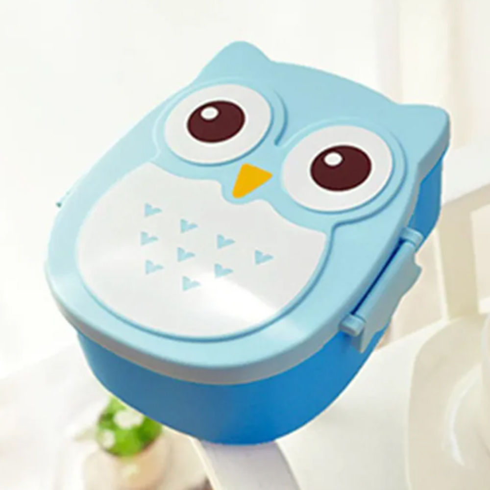 ستار بيبيز - صندوق غداء على شكل بومة كرتونية مع قسمين وملعقة - أزرق