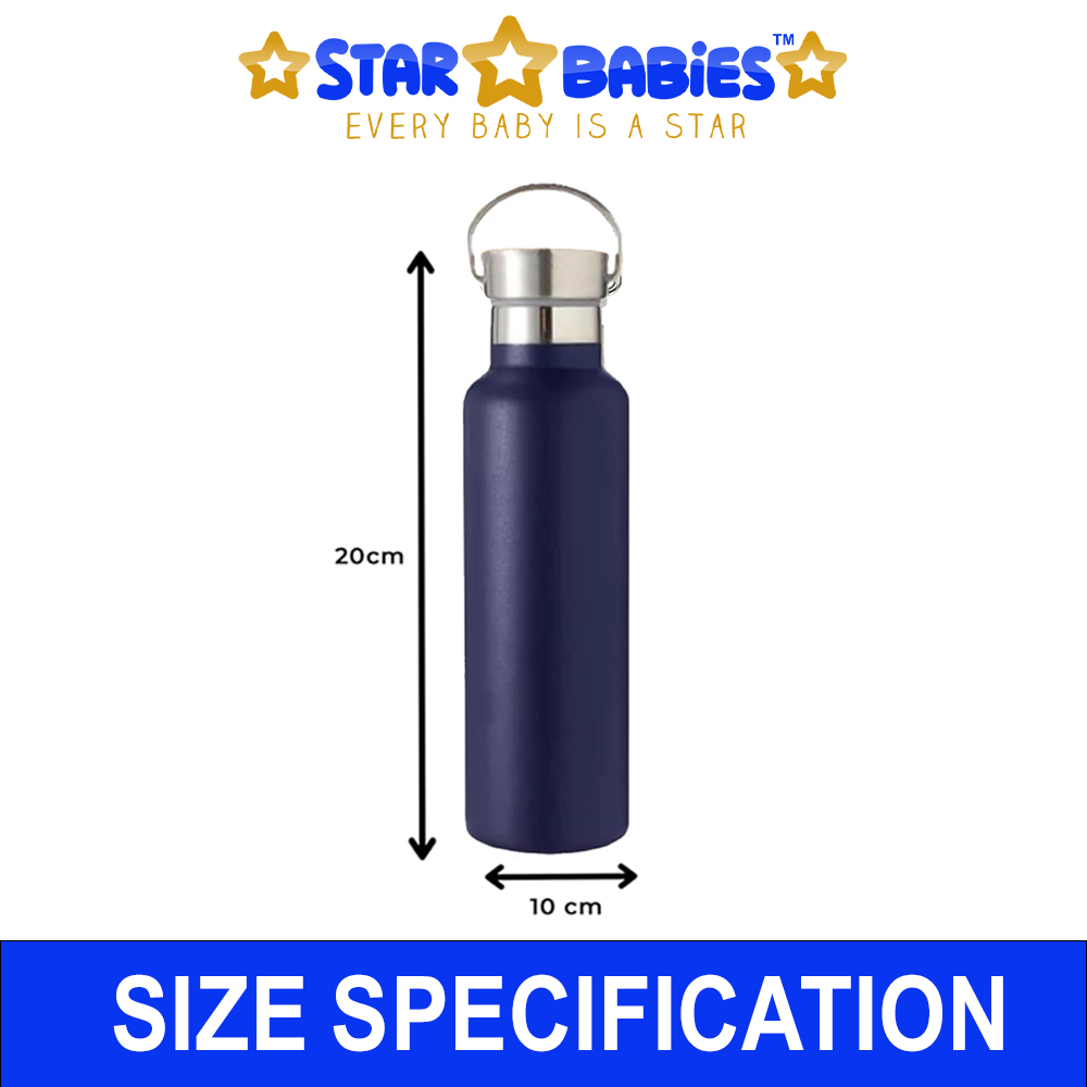ستار بيبيز - زمزمية مياه معزولة مزدوجة الجدار ستانلس ستيل مع غطاء - أزرق داكن - 600 مل