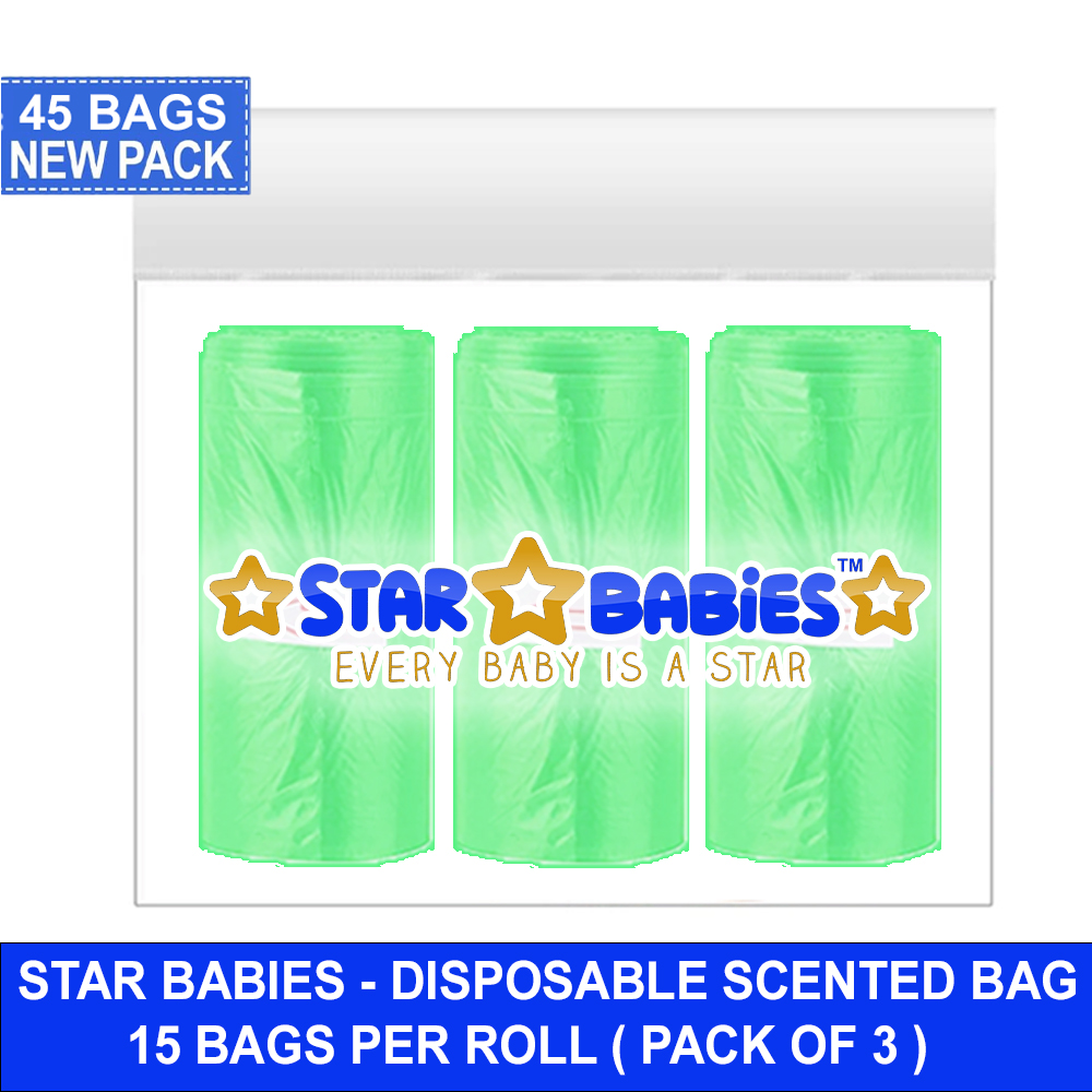 ستار بيبيز - أكياس حفاضات معطرة - أخضر فاتح - عبوة من 3 قطع - 45 قطعة