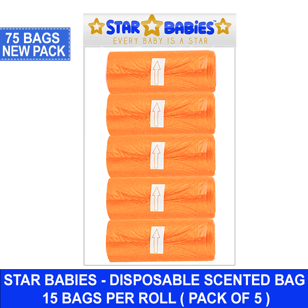Star Babies - Scented Nappy Bags - Orange - Pack of 5 - 75 Pcs