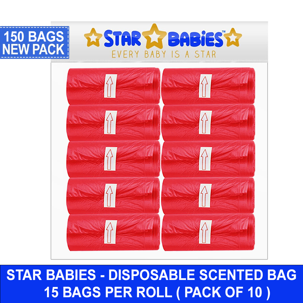 Star Babies - Scented Nappy Bags - Red - Pack of 10 - 150 Pcs