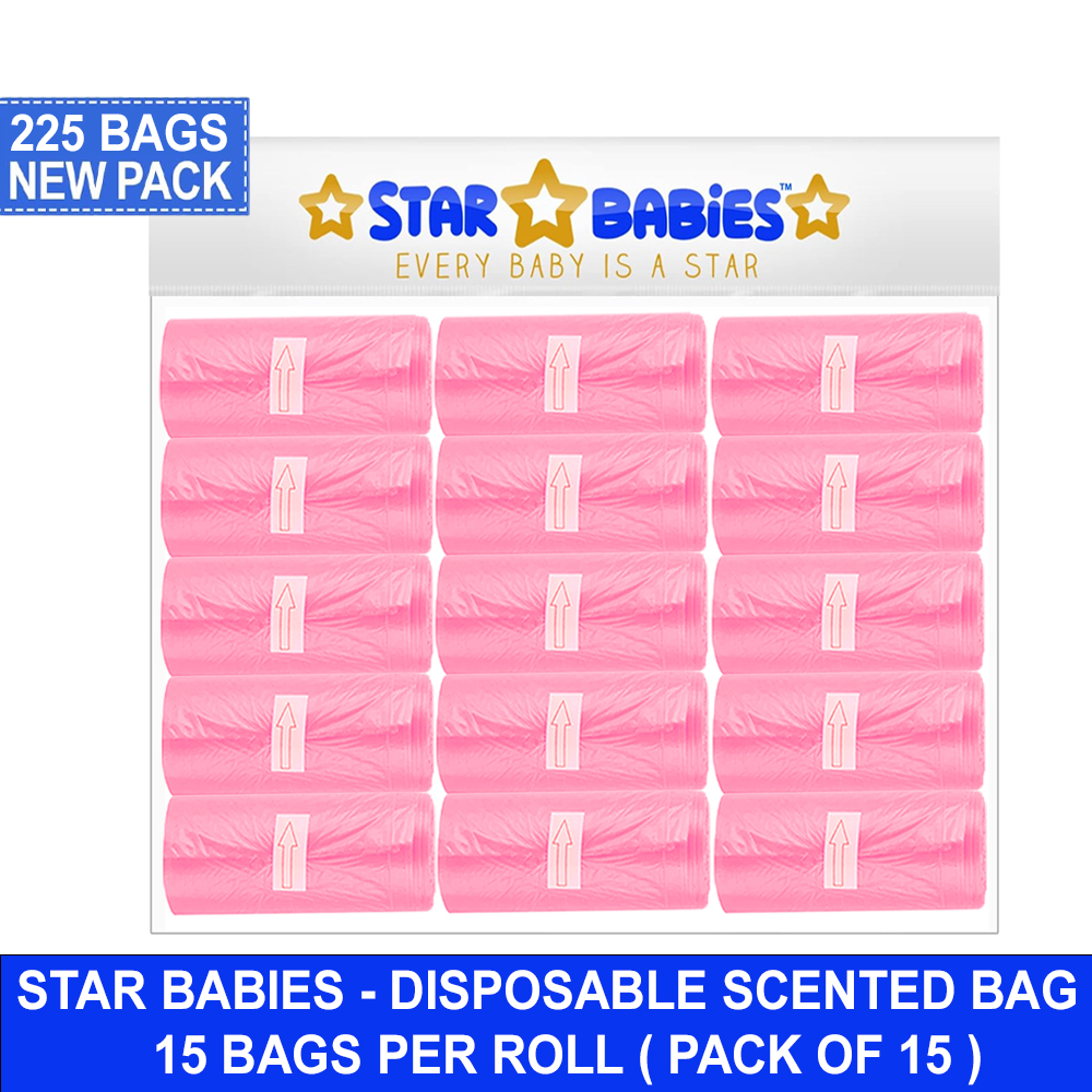 ستار بيبيز - أكياس حفاضات معطرة - وردي - عبوة من 15 قطعة - 225 قطعة
