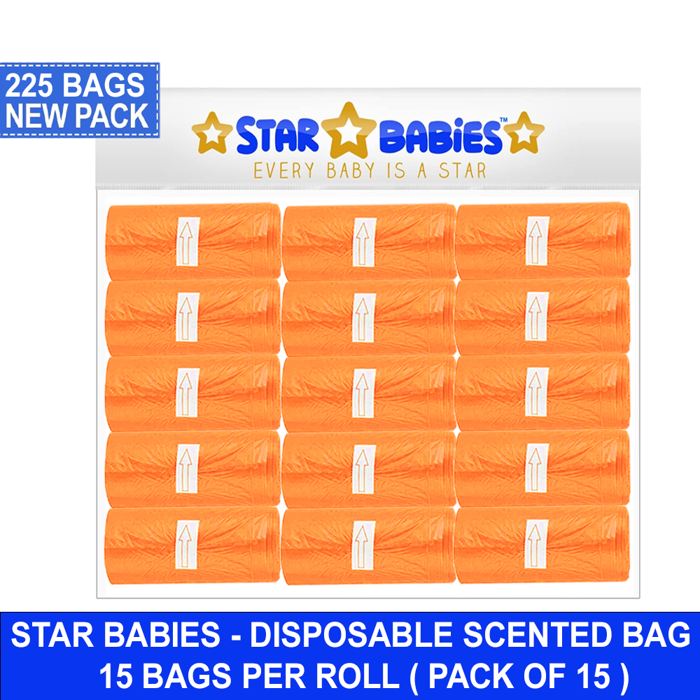 ستار بيبيز - أكياس حفاضات معطرة - برتقالي - عبوة من 15 كيسًا - 225 كيسًا