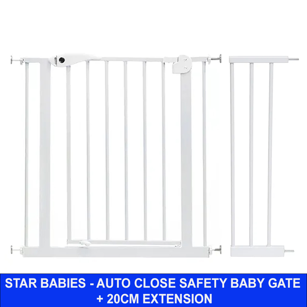 Star Babies - Auto-Close Safety Baby Gate - 75-84cm + 20cm Extension Kit