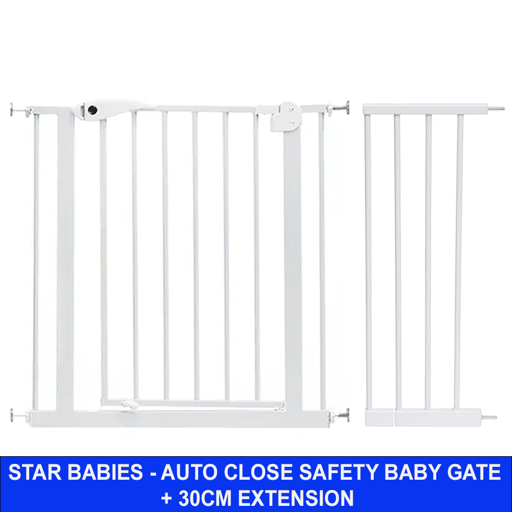 Star Babies - Auto-Close Safety Baby Gate - 75-84cm + 30cm Extension Kit