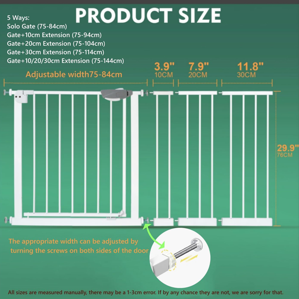 Star Babies - Auto-Close Safety Baby Gate - 75-84cm + 30cm Extension Kit