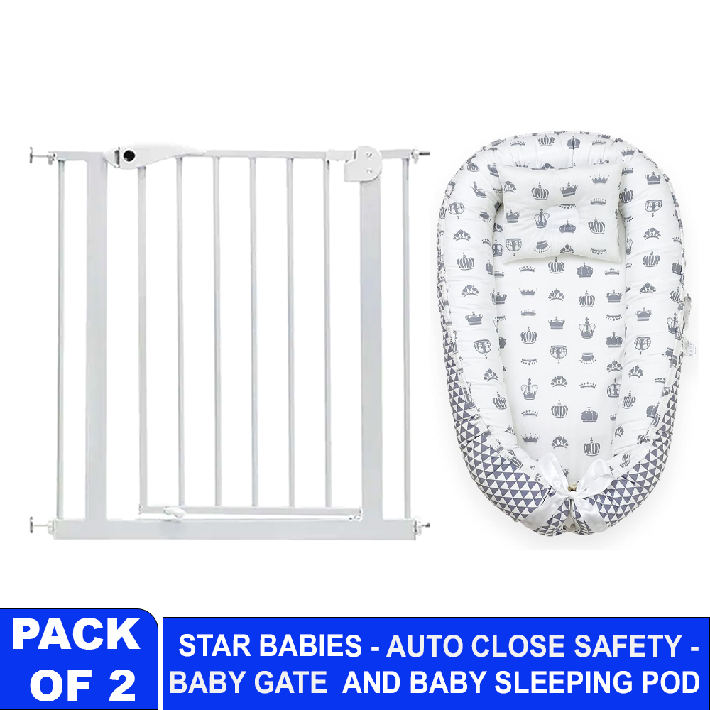 Star Babies - White Lounger & Auto-Close Safety Gate - 75-84cm