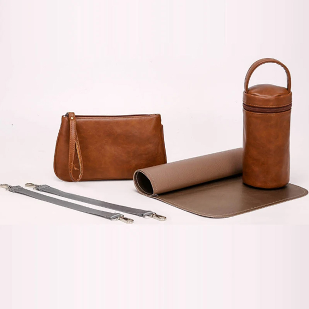 Star Babies - PU Leather Diaper Bag Set - 6 Pcs With Baby Carrier Wrap Sling - Brown/Blue