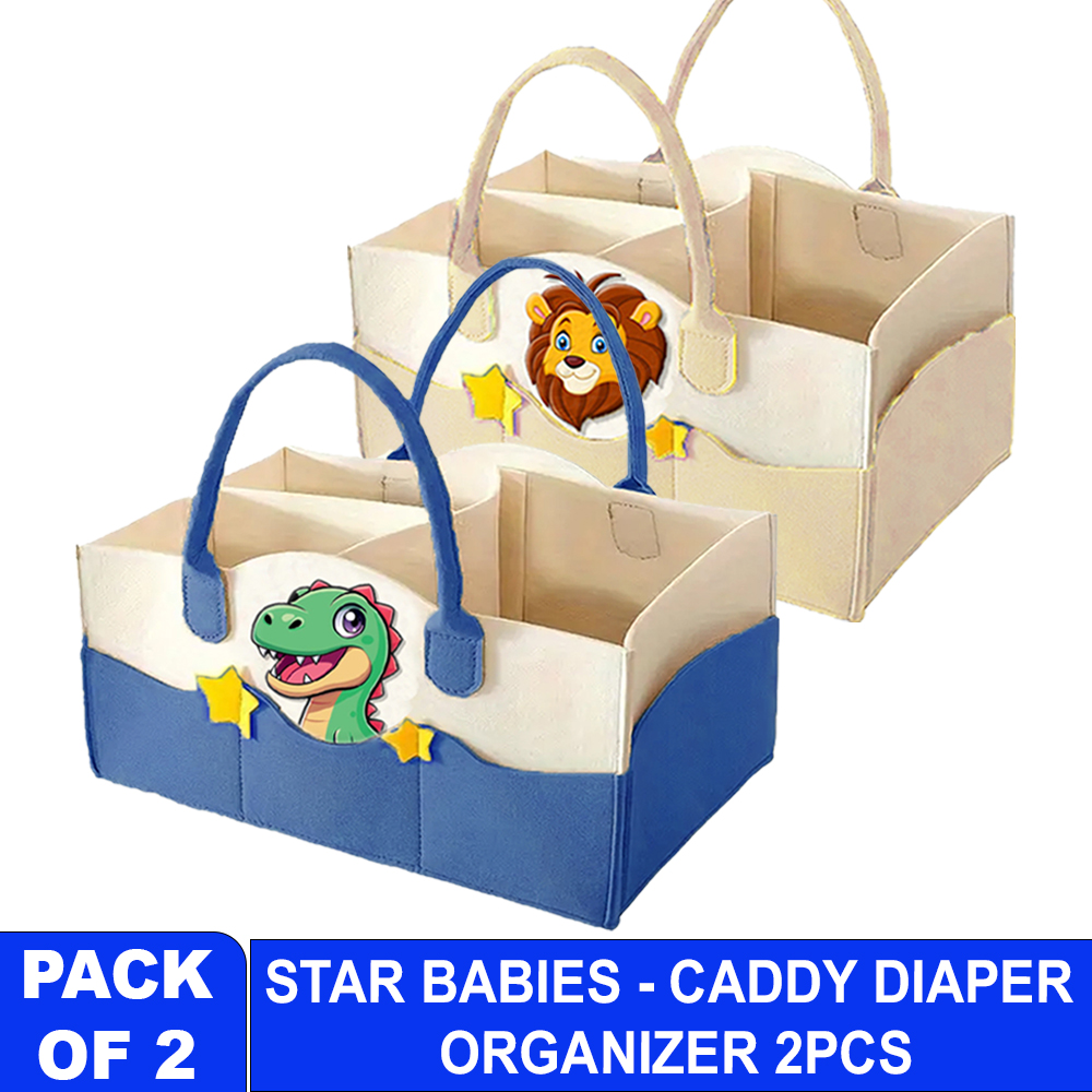 Star Babies - Caddy Diaper Bag - Lion/Dino - Khaki/Blue - Pack Of 2