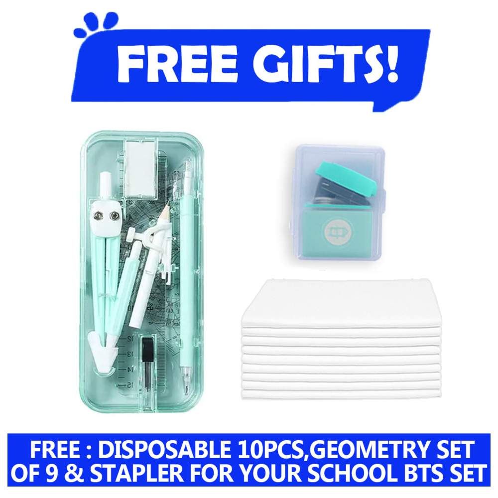 Star Babies - Backpack, Water Bottle, Lunch Bag & Box With Pencil Case Set - Dino - 5 Pcs with Free Geometry Set, Stapler, Disposable Towel 10pcs