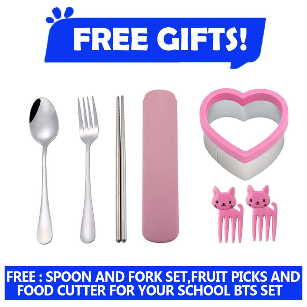 Star Babies - Backpack, Water Bottle, Lunch Bag & Box With Pencil Case Set - Cute Rabbit - 5 Pcs with Free Fruits Picks 2pcs, Sandwich Cutter and Spoon and frok set