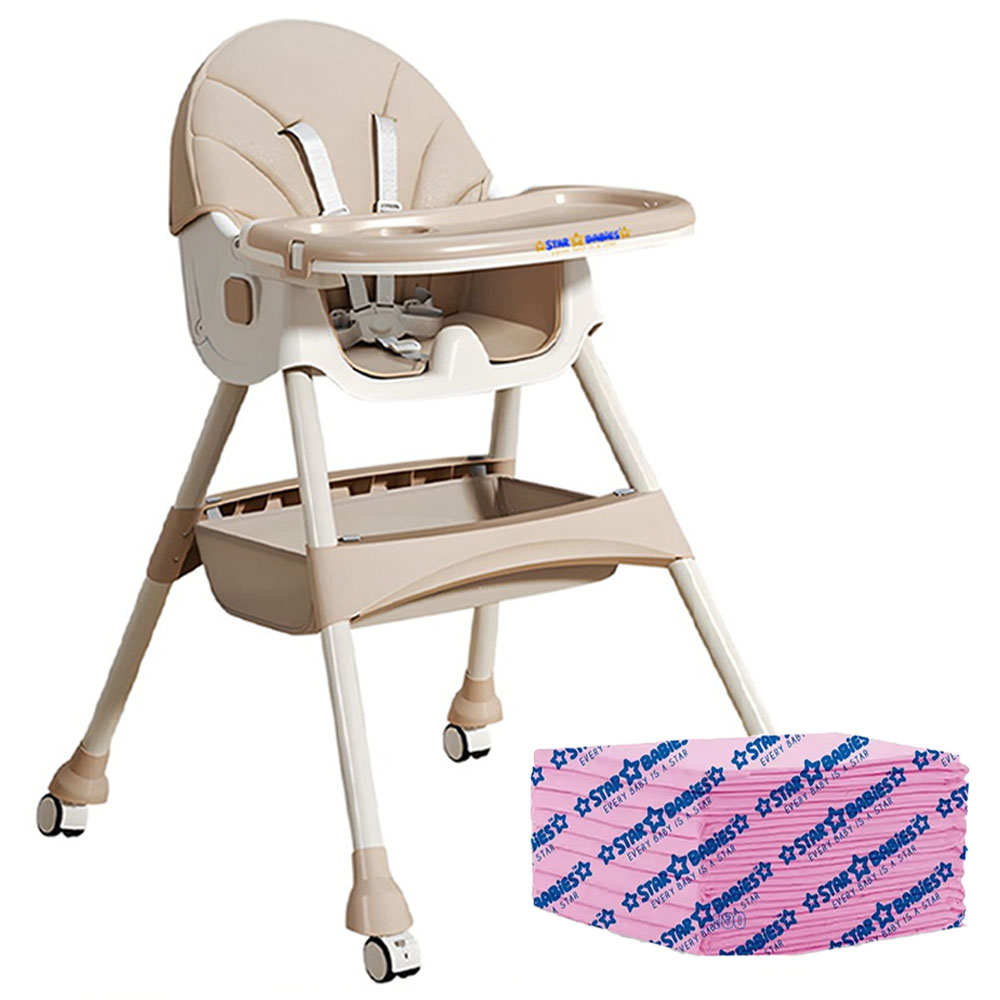 ستار بيبيز - كرسي مرتفع مع عجلات وحصيرة تبديل - عدد 20 - زهري