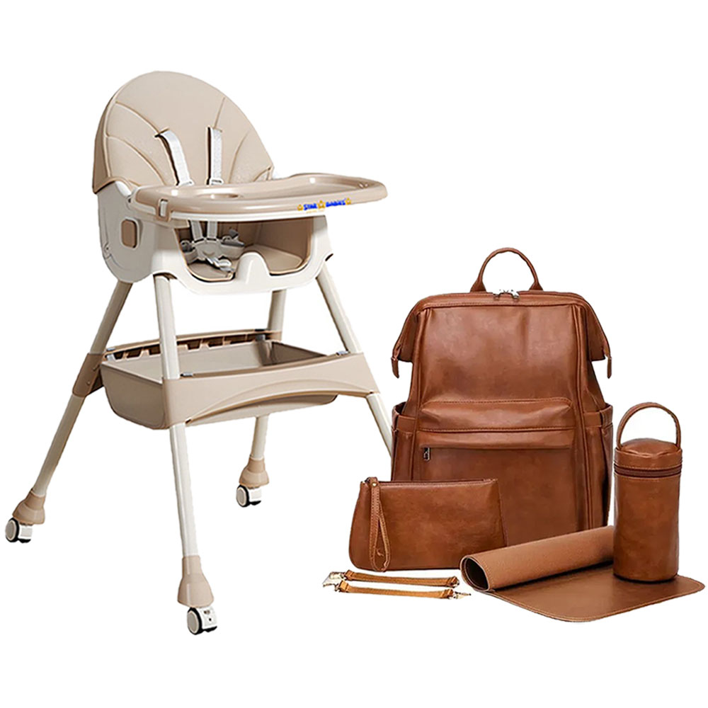 ستار بيبيز - شنطة حفاضات جلدية مع كرسي طعام للأطفال