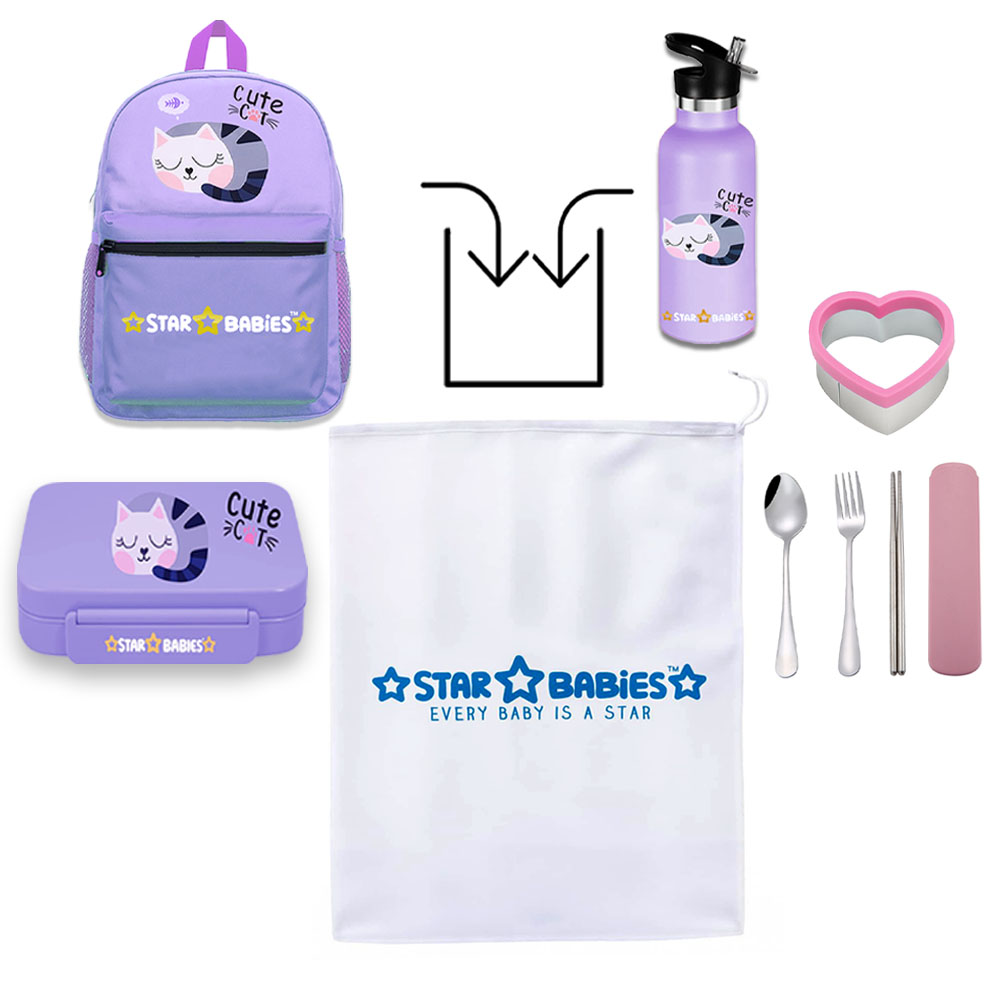 Star Babies - Kids' Back To School Set With Cutlery & Sandwich Cutter - Multicolor - 9 Pcs