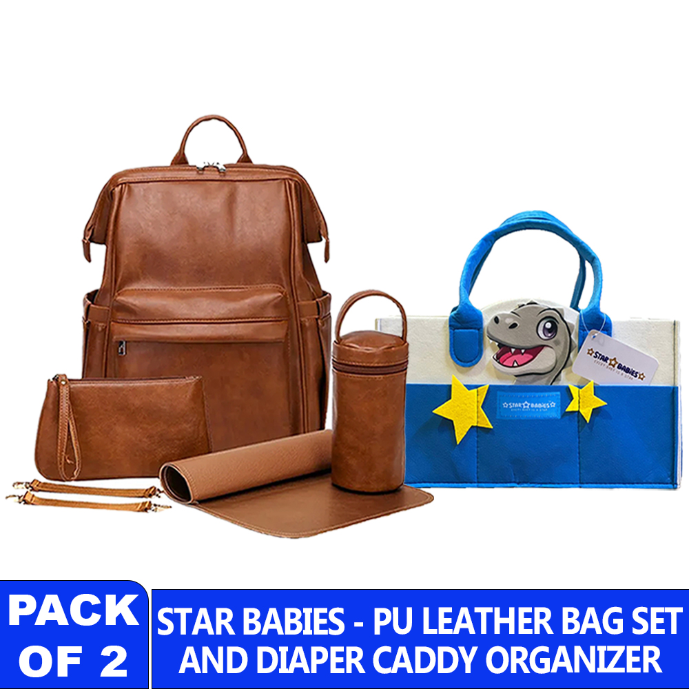 Star Babies - Leather Diaper Bag Bag With Lion Themed Diaper Caddy