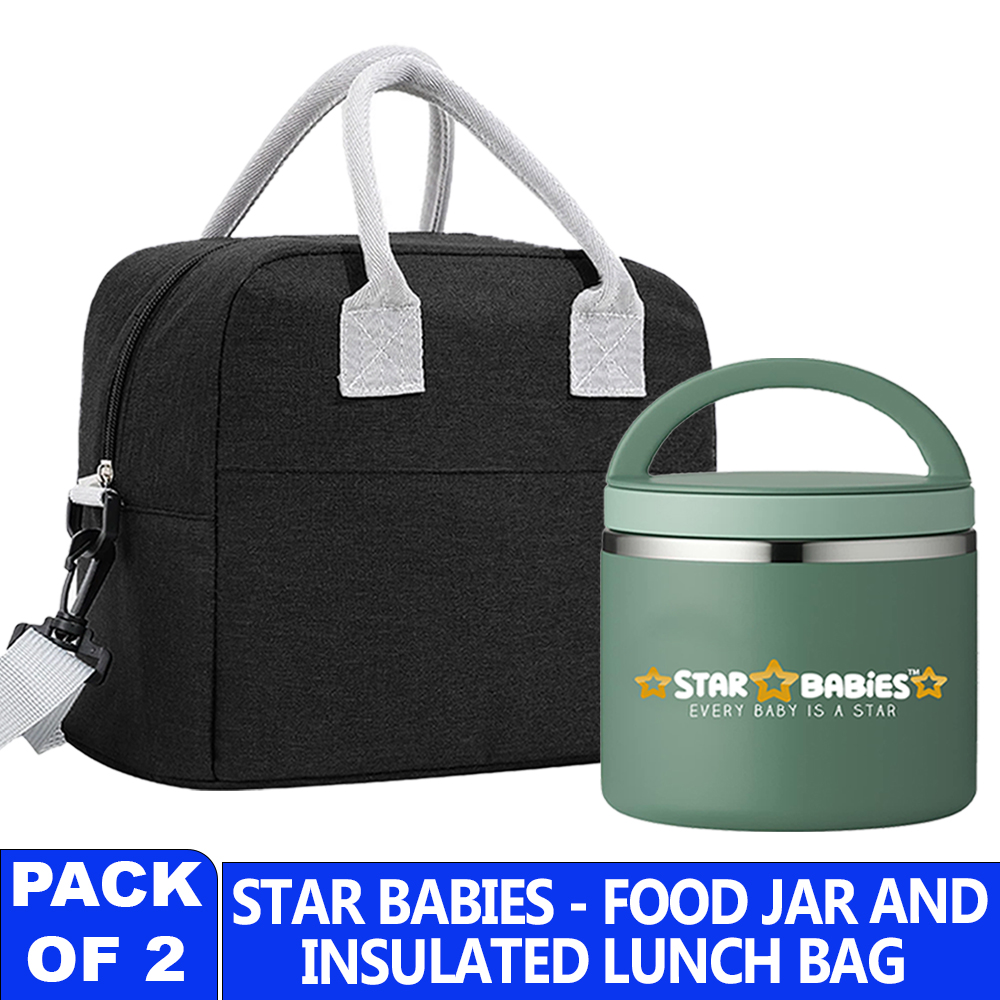 ستار بيبيز - طقم شنطة غداء معزولة وبرطمان طعام ستانلس ستيل - متعدد الألوان - قطعتان
