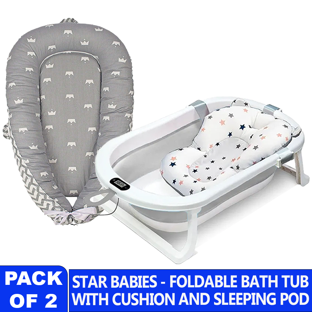 Star Babies Portable Lounger Sleeping Pod - Grey Stripe With Foldable Bathtub - Grey
