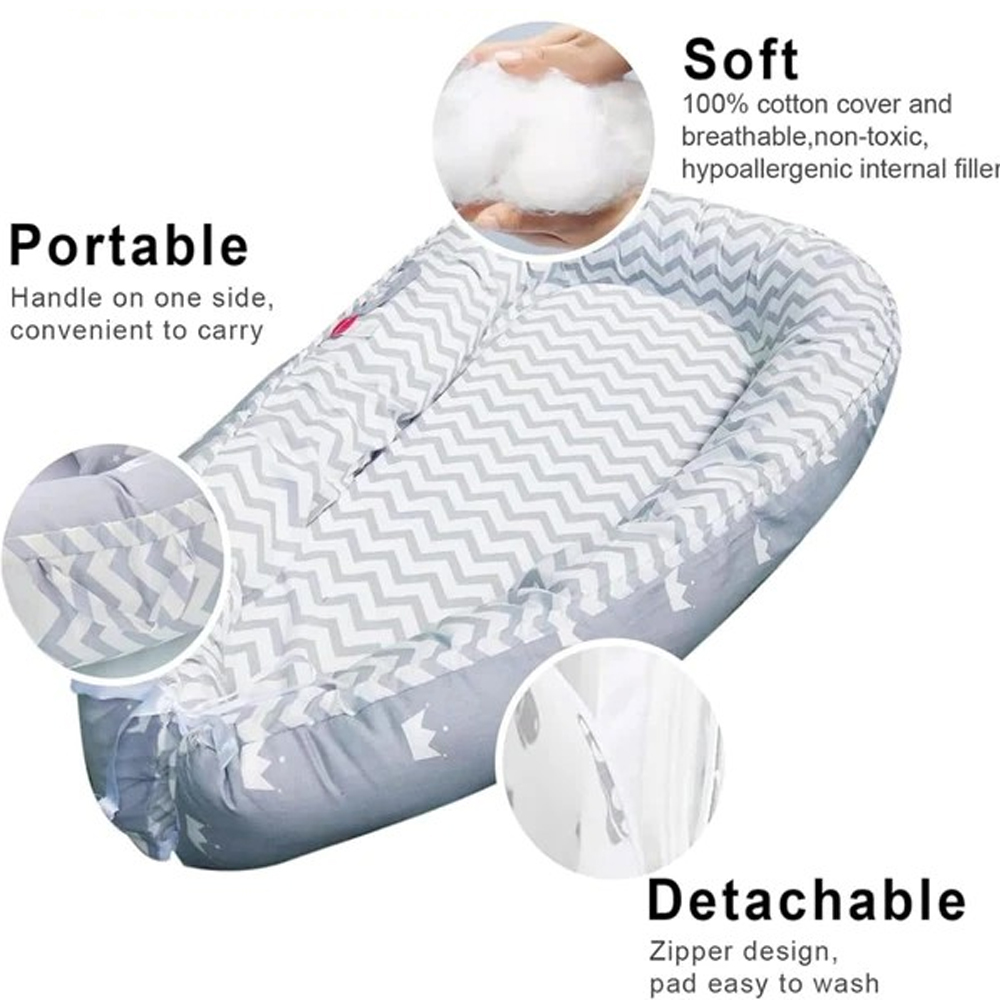 Star Babies Portable Lounger Sleeping Pod - Grey Stripe With Caddy Stripe - Grey