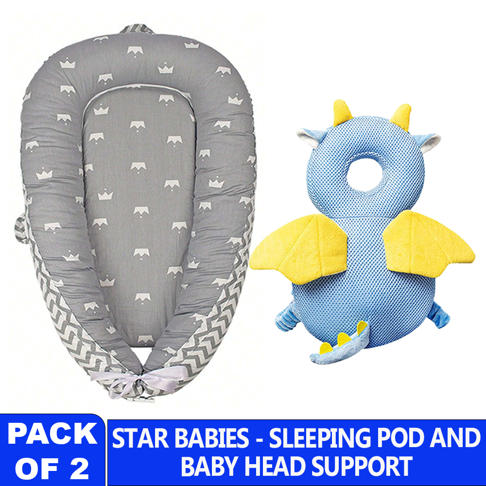 Star Babies - Portable Lounger Sleeping Pod - Grey Stripe With Head Support