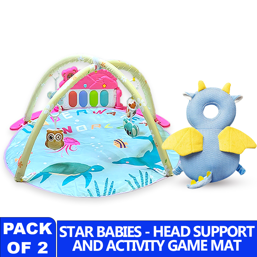 Star Babies - Baby Activity Game Mat & Head Support Pillow Set - Multicolor - 2 Pcs