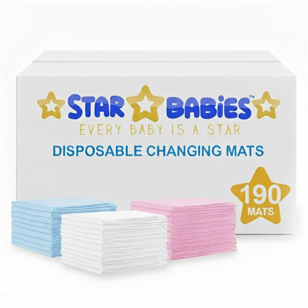 Star Babies Disposable Changing Mats - Blue/White/Pink - 190 Pcs