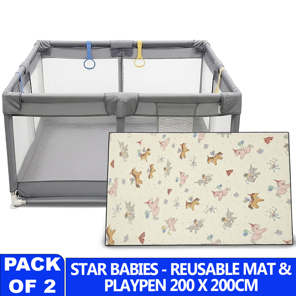 Star Babies - Baby Playpen & Padded Reusable Play Mattress Set - Multicolor - 2 Pcs