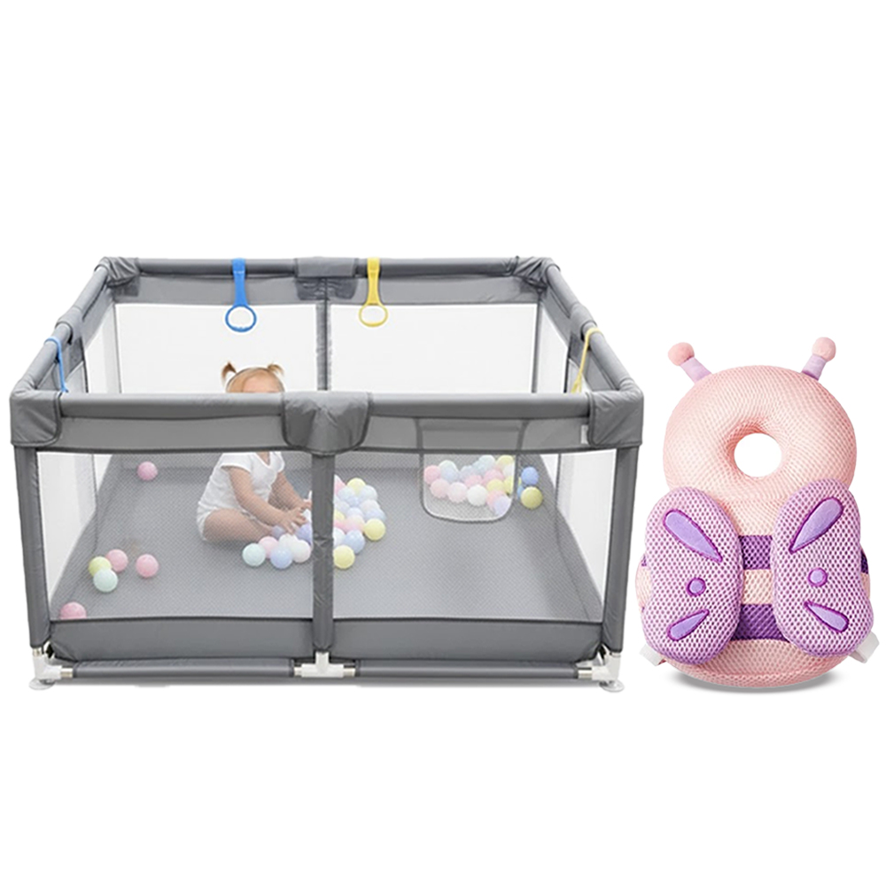 Star Babies Baby Playpen & Butterfly Head Support Pillow Set - Multicolor - 2 Pcs