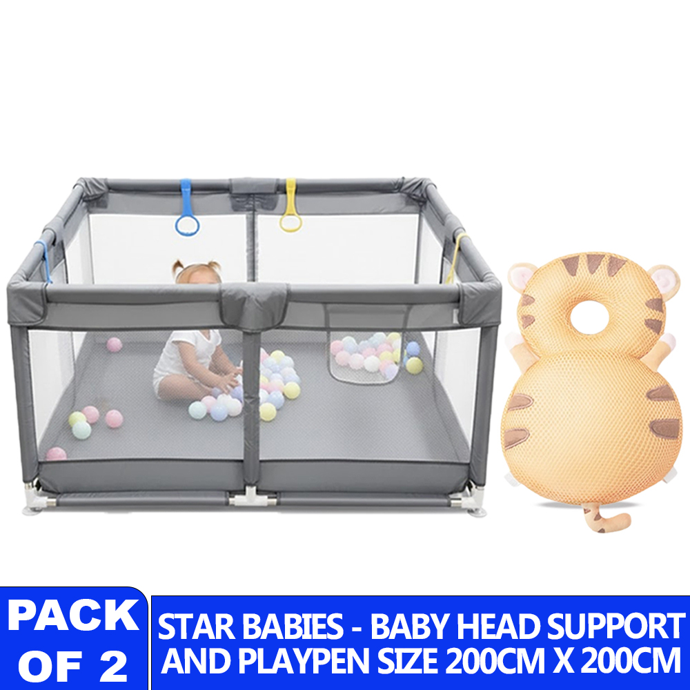 Star Babies Baby Playpen And Head Support Pillow Set - Multicolor - 2 Pcs