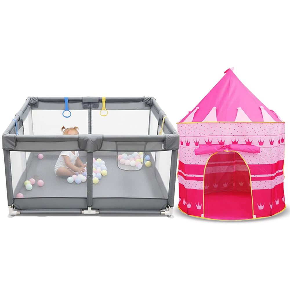 Star Babies Baby Playpen And Baby House Tent Set - Multicolor - 2 Pcs