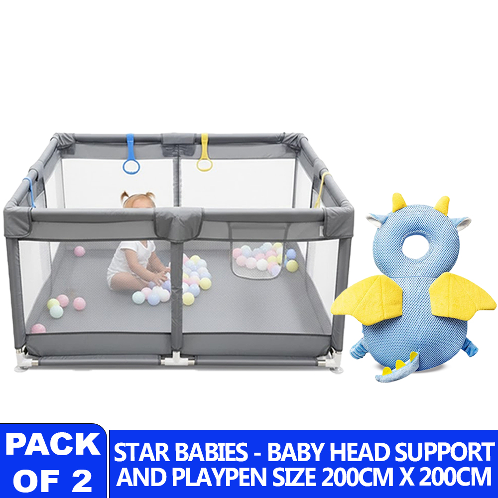Star Babies Baby Playpen & Head Support Pillow Set - Multicolor - 2 Pcs