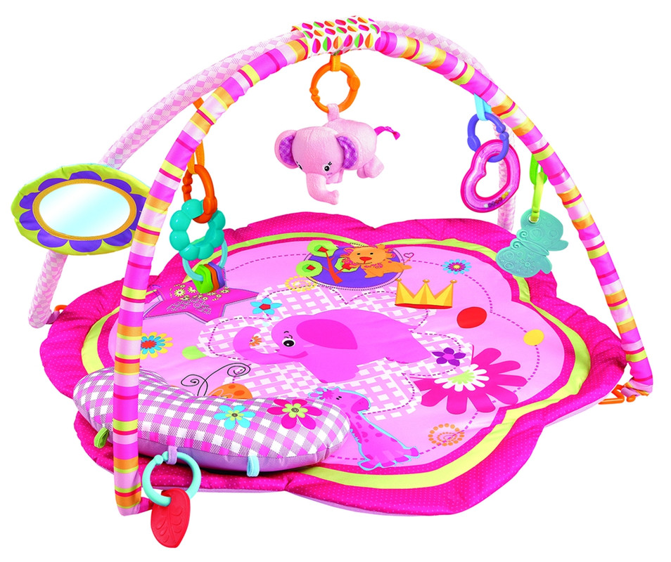 Factory Price - Wild Life Printed Activity Play Gym With Soft Neck Pillow And Removable Toys - Pink