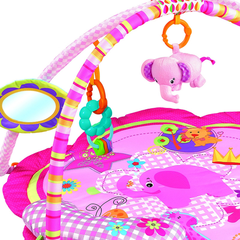 Factory Price - Wild Life Printed Activity Play Gym With Soft Neck Pillow And Removable Toys - Pink